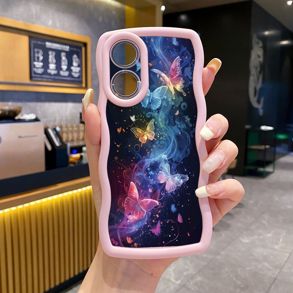 For OPPO Reno 5 6 Lite 7 8 Reno 7Z 8 Z 5F F19 F21 Pro Luxury Butterfly Wave Frame Phone Case Anti Drop Cover