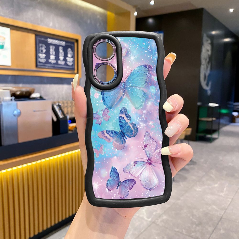 For OPPO Reno 5 6 Lite 7 8 Reno 7Z 8 Z 5F F19 F21 Pro Luxury Butterfly Wave Frame Phone Case Anti Drop Cover