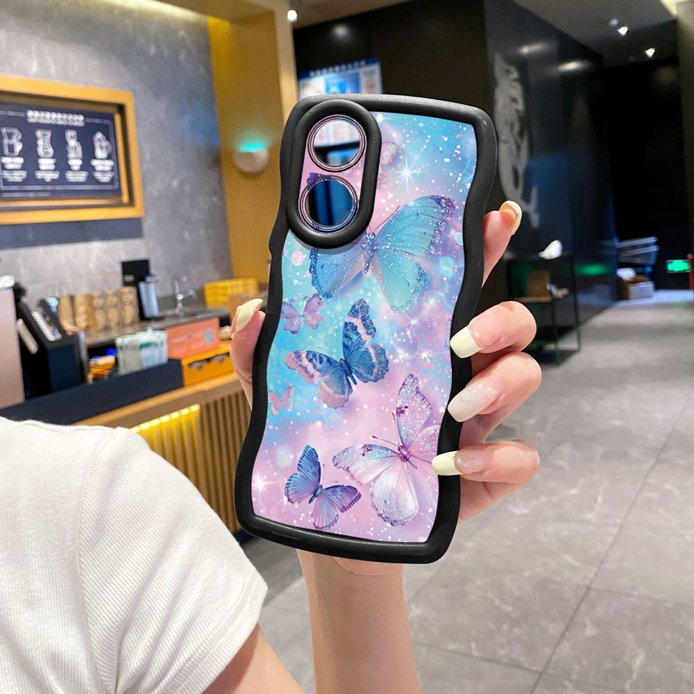 For OPPO Reno 5 6 Lite 7 8 Reno 7Z 8 Z 5F F19 F21 Pro Luxury Butterfly Wave Frame Phone Case Anti Drop Cover
