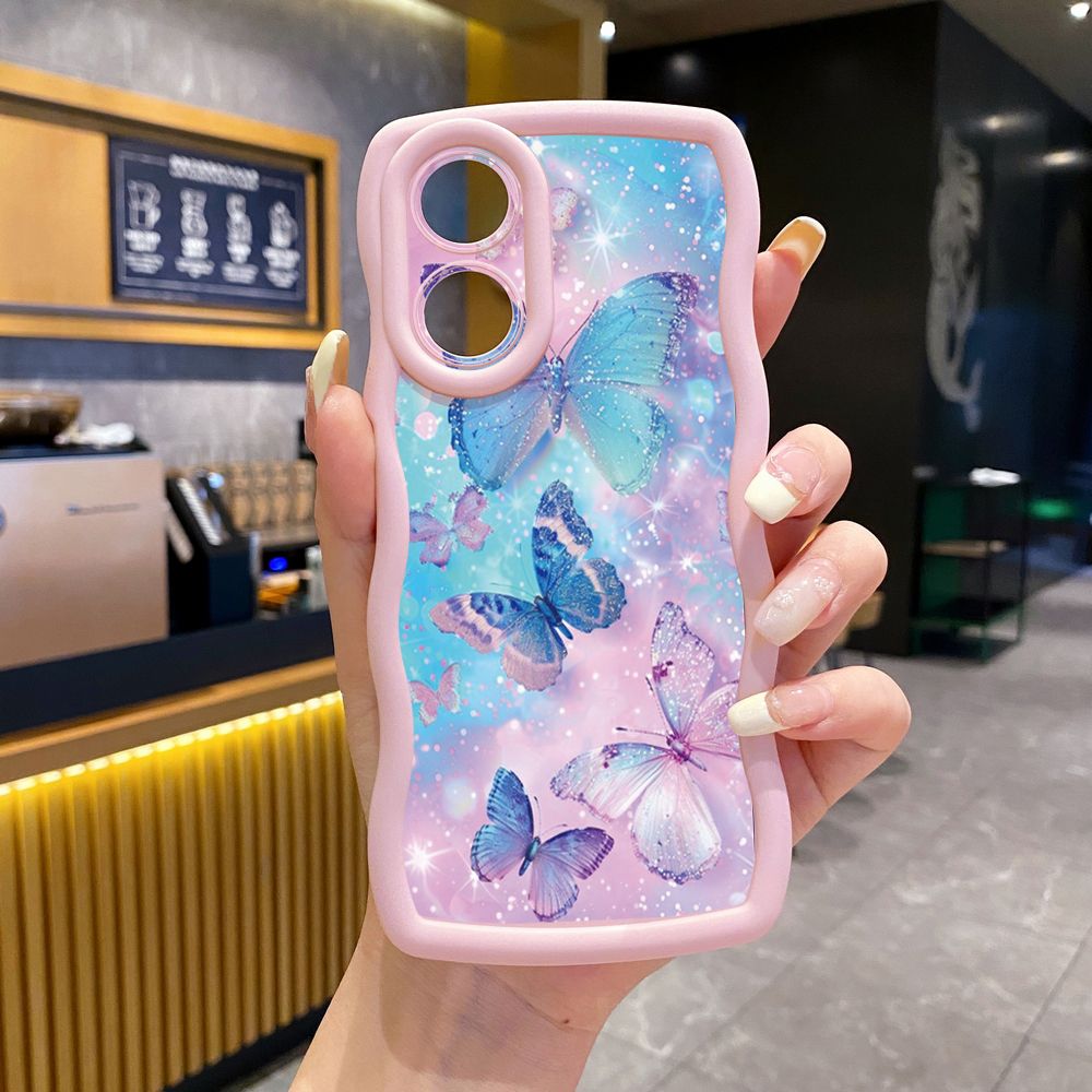 For OPPO Reno 5 6 Lite 7 8 Reno 7Z 8 Z 5F F19 F21 Pro Luxury Butterfly Wave Frame Phone Case Anti Drop Cover
