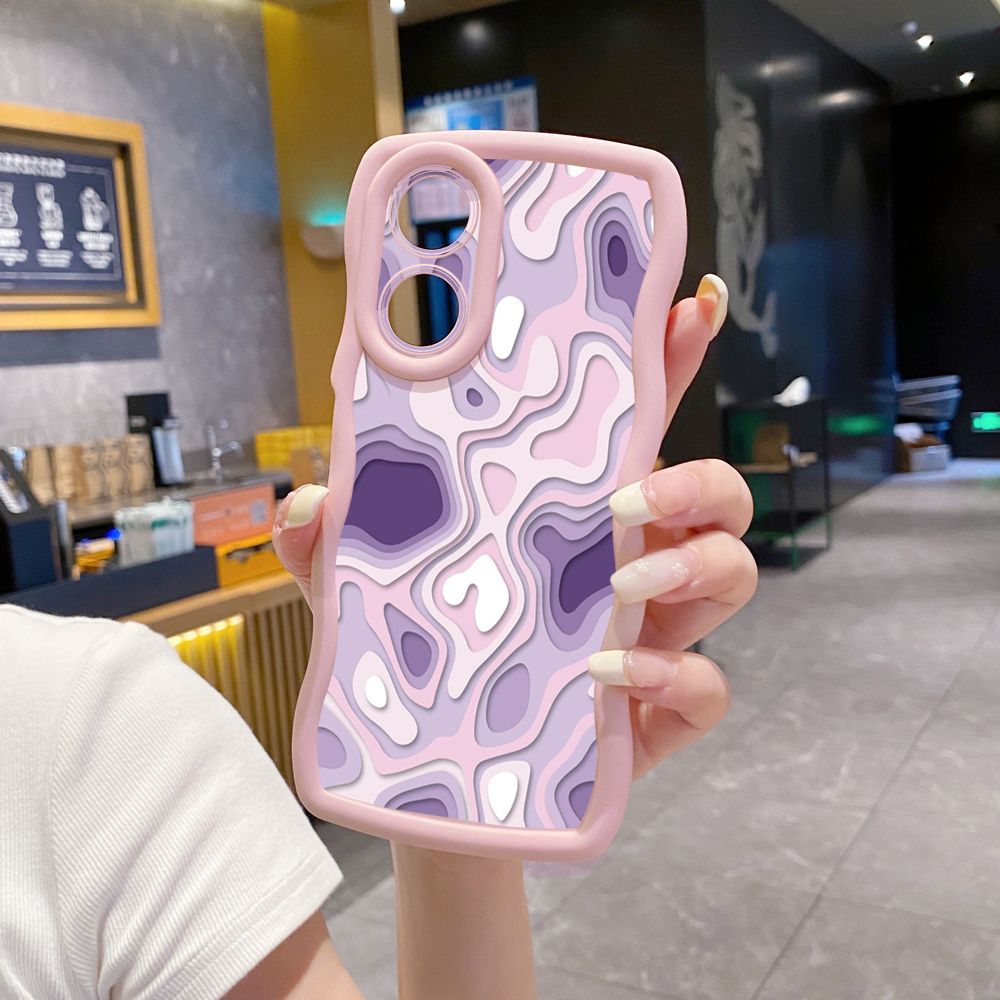 For OPPO A60 A18 A38 A17 A16 A57 A77 A59 A98 A78 A58 5G Liquid Purple Heart Wave Frame Phone Case Anti Drop Cover