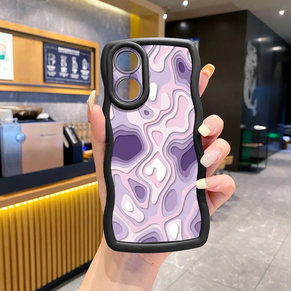 For OPPO A60 A18 A38 A17 A16 A57 A77 A59 A98 A78 A58 5G Liquid Purple Heart Wave Frame Phone Case Anti Drop Cover