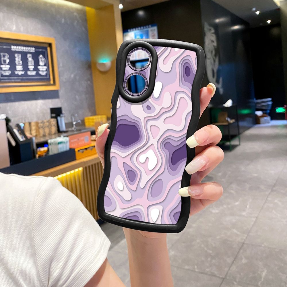 For OPPO A60 A18 A38 A17 A16 A57 A77 A59 A98 A78 A58 5G Liquid Purple Heart Wave Frame Phone Case Anti Drop Cover