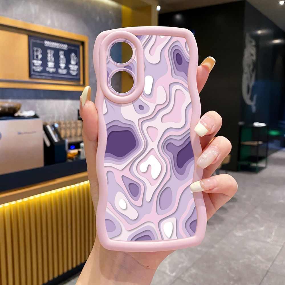For OPPO A60 A18 A38 A17 A16 A57 A77 A59 A98 A78 A58 5G Liquid Purple Heart Wave Frame Phone Case Anti Drop Cover
