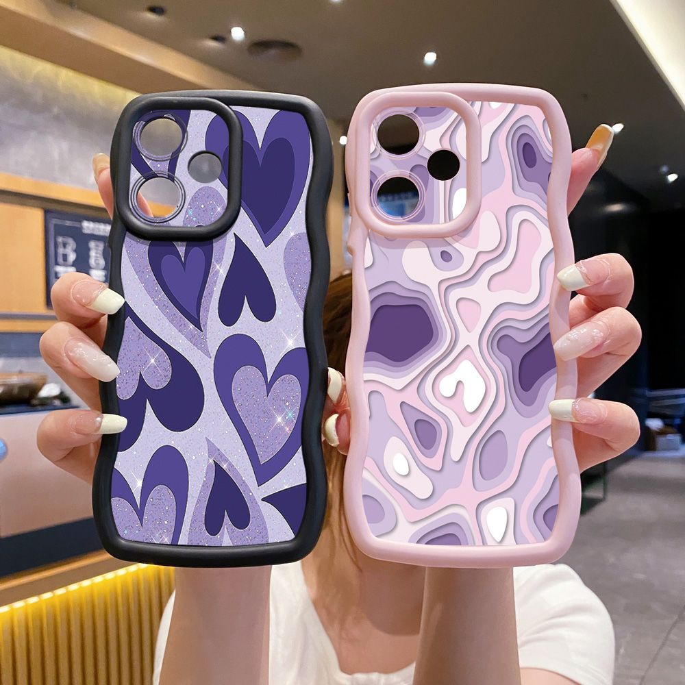 For Realme C67 C53 C51 Note 50 C21Y C25Y C33 C30 C35 9i Liquid Purple Heart Wave Frame Phone Case Anti Drop Cover
