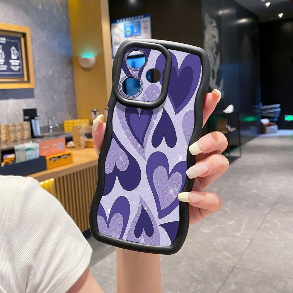 For Realme C67 C53 C51 Note 50 C21Y C25Y C33 C30 C35 9i Liquid Purple Heart Wave Frame Phone Case Anti Drop Cover
