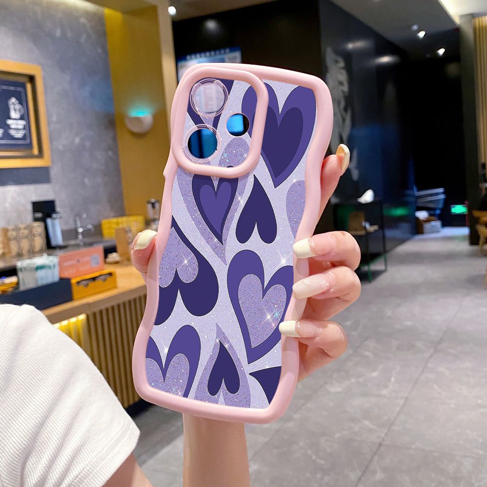 For Realme C67 C53 C51 Note 50 C21Y C25Y C33 C30 C35 9i Liquid Purple Heart Wave Frame Phone Case Anti Drop Cover