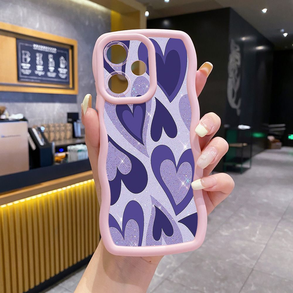 For Realme C67 C53 C51 Note 50 C21Y C25Y C33 C30 C35 9i Liquid Purple Heart Wave Frame Phone Case Anti Drop Cover