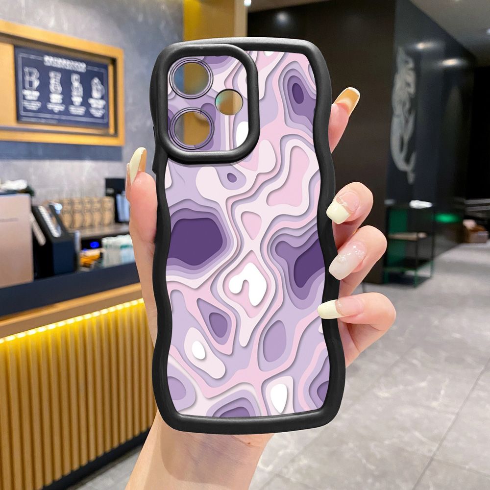 For Realme C67 C53 C51 Note 50 C21Y C25Y C33 C30 C35 9i Liquid Purple Heart Wave Frame Phone Case Anti Drop Cover