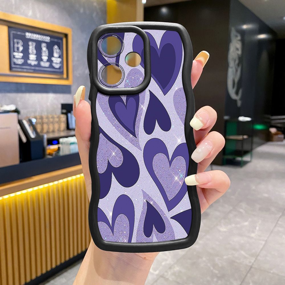 For Realme C67 C53 C51 Note 50 C21Y C25Y C33 C30 C35 9i Liquid Purple Heart Wave Frame Phone Case Anti Drop Cover
