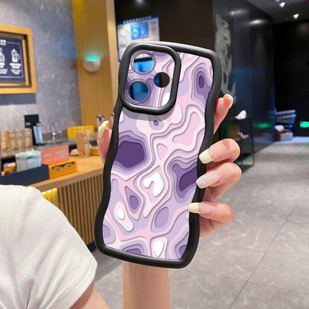 For Realme C67 C53 C51 Note 50 C21Y C25Y C33 C30 C35 9i Liquid Purple Heart Wave Frame Phone Case Anti Drop Cover