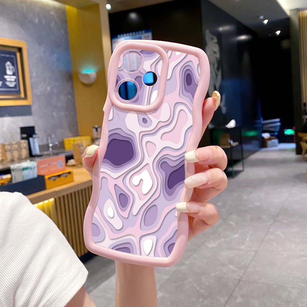 For Realme C67 C53 C51 Note 50 C21Y C25Y C33 C30 C35 9i Liquid Purple Heart Wave Frame Phone Case Anti Drop Cover