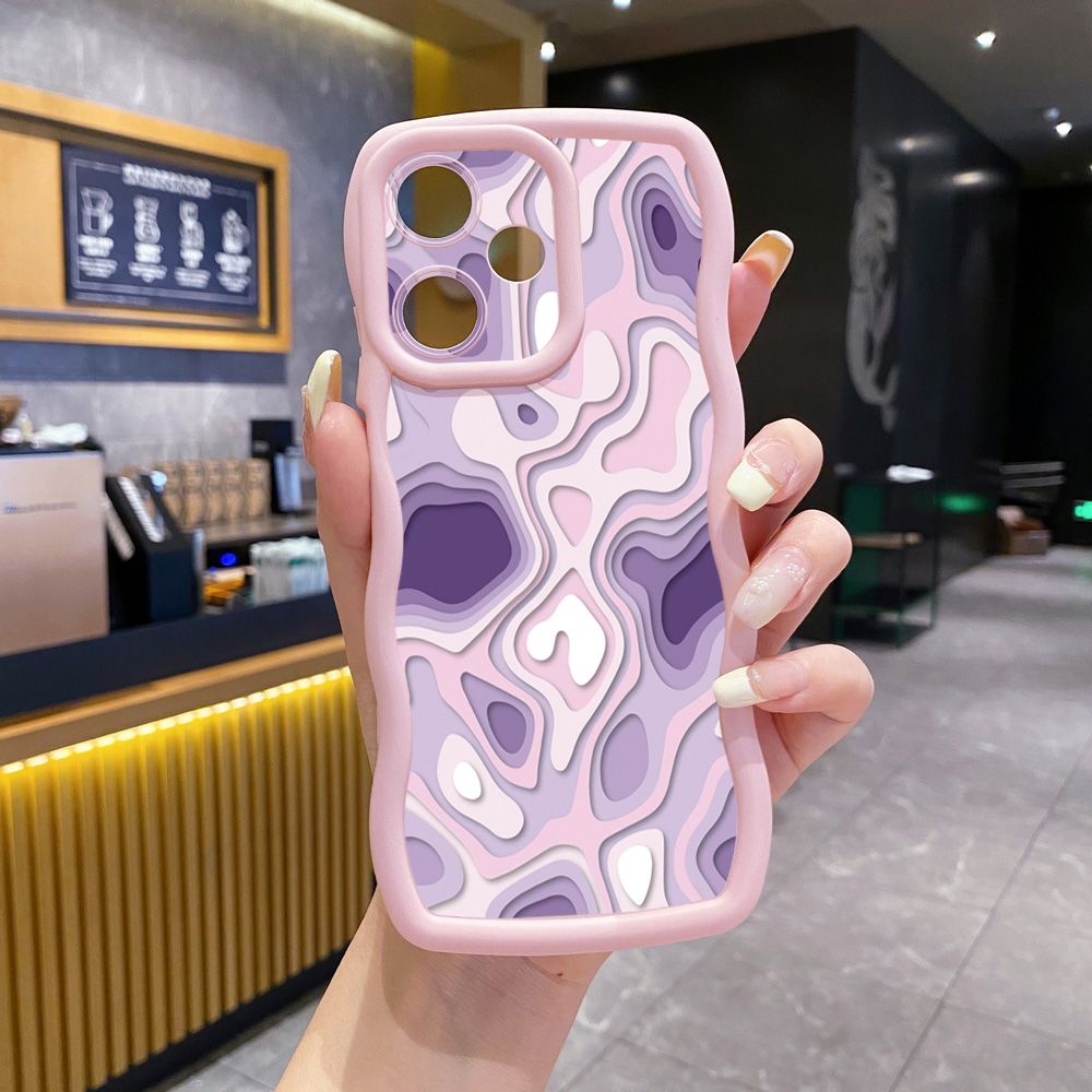 For Realme C67 C53 C51 Note 50 C21Y C25Y C33 C30 C35 9i Liquid Purple Heart Wave Frame Phone Case Anti Drop Cover