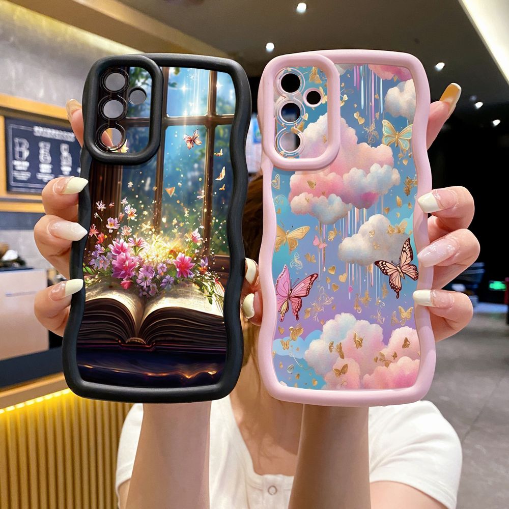 For Samsung Galaxy A15 A05 A35 A06 A14 A34 A33 A53 A73 A32 A16 A72 Luxury Butterfly Wave Frame Phone Case Anti Drop Cover
