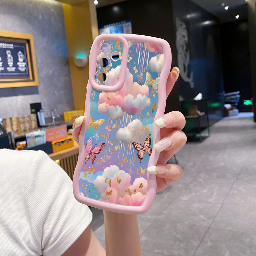 For Samsung Galaxy A15 A05 A35 A06 A14 A34 A33 A53 A73 A32 A16 A72 Luxury Butterfly Wave Frame Phone Case Anti Drop Cover
