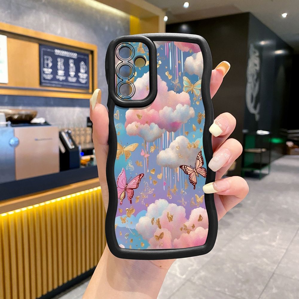 For Samsung Galaxy A15 A05 A35 A06 A14 A34 A33 A53 A73 A32 A16 A72 Luxury Butterfly Wave Frame Phone Case Anti Drop Cover