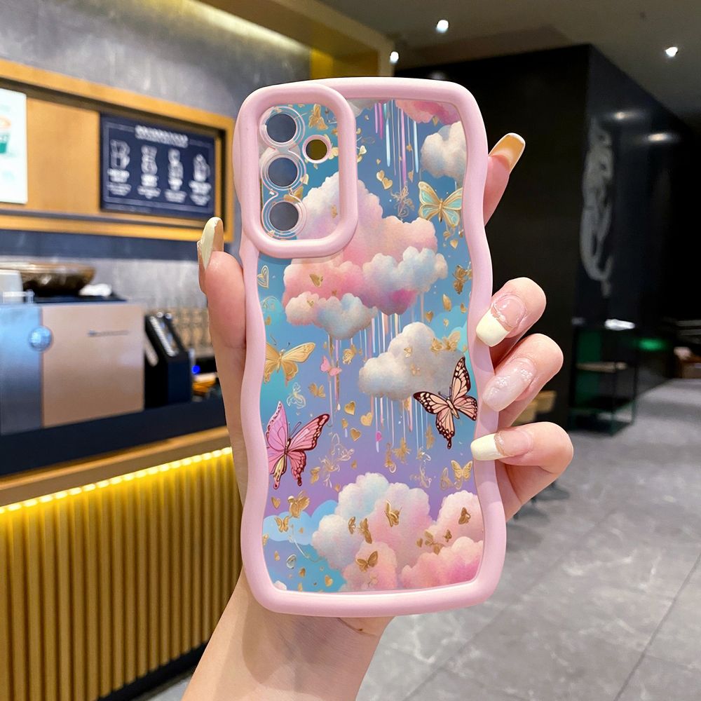 For Samsung Galaxy A15 A05 A35 A06 A14 A34 A33 A53 A73 A32 A16 A72 Luxury Butterfly Wave Frame Phone Case Anti Drop Cover