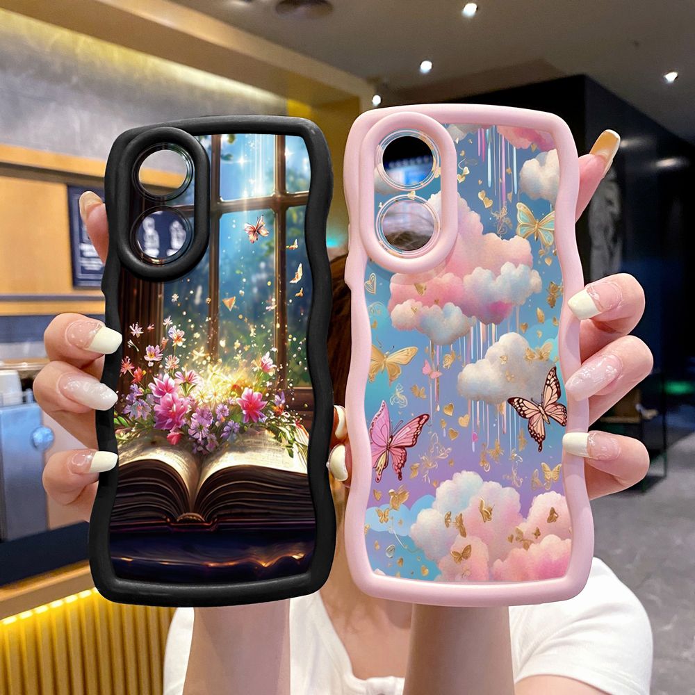 For OPPO A60 A18 A38 A17 A16 A57 A77 A59 A98 A78 A58 5G Luxury Butterfly Wave Frame Phone Case Anti Drop Cover