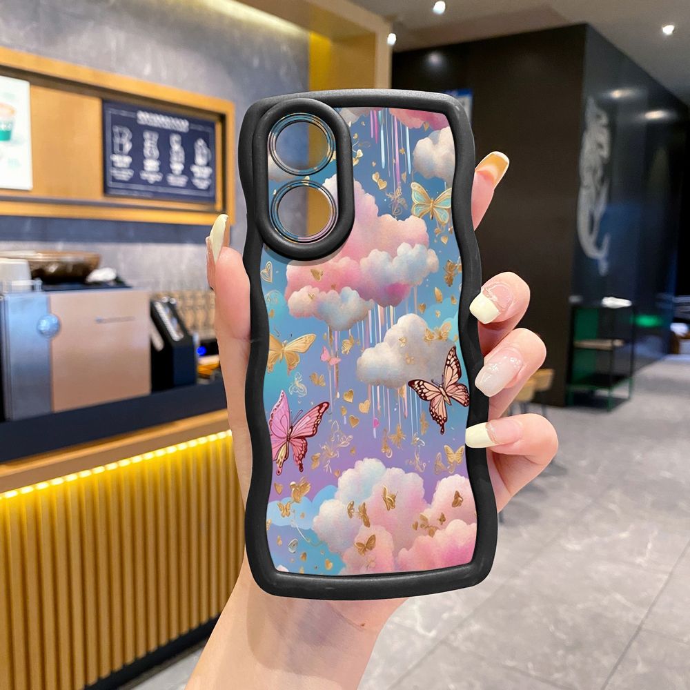 For OPPO A60 A18 A38 A17 A16 A57 A77 A59 A98 A78 A58 5G Luxury Butterfly Wave Frame Phone Case Anti Drop Cover