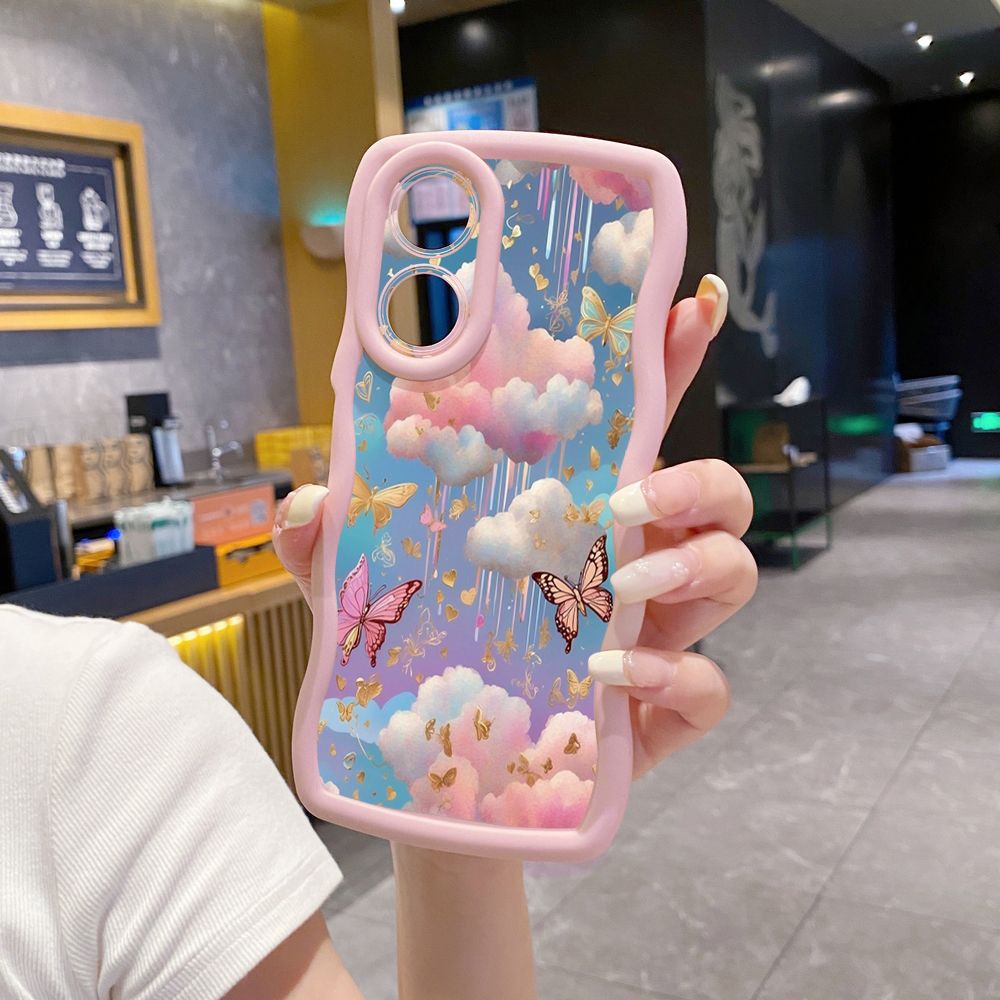 For OPPO A60 A18 A38 A17 A16 A57 A77 A59 A98 A78 A58 5G Luxury Butterfly Wave Frame Phone Case Anti Drop Cover