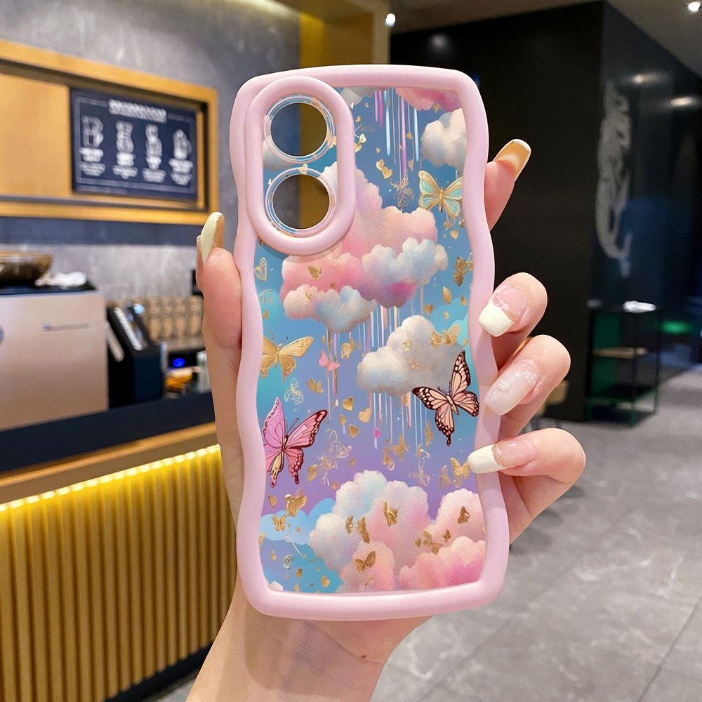 For OPPO A60 A18 A38 A17 A16 A57 A77 A59 A98 A78 A58 5G Luxury Butterfly Wave Frame Phone Case Anti Drop Cover