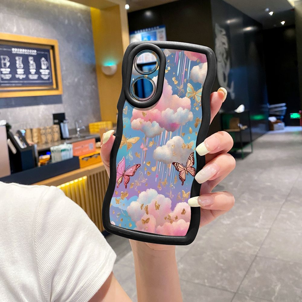 For OPPO A60 A18 A38 A17 A16 A57 A77 A59 A98 A78 A58 5G Luxury Butterfly Wave Frame Phone Case Anti Drop Cover