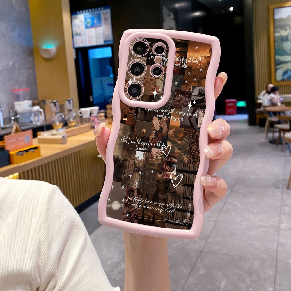 For Samsung Galaxy S24 S23 Ultra S22 Plus S21 FE S20 Vintage Flower Art Town Butterfly Wave Frame Phone Case Anti Drop Cover