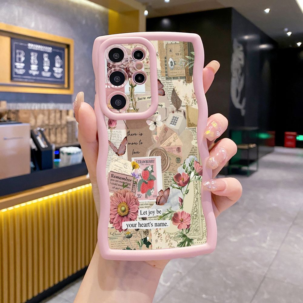 For Samsung Galaxy S24 S23 Ultra S22 Plus S21 FE S20 Vintage Flower Art Town Butterfly Wave Frame Phone Case Anti Drop Cover