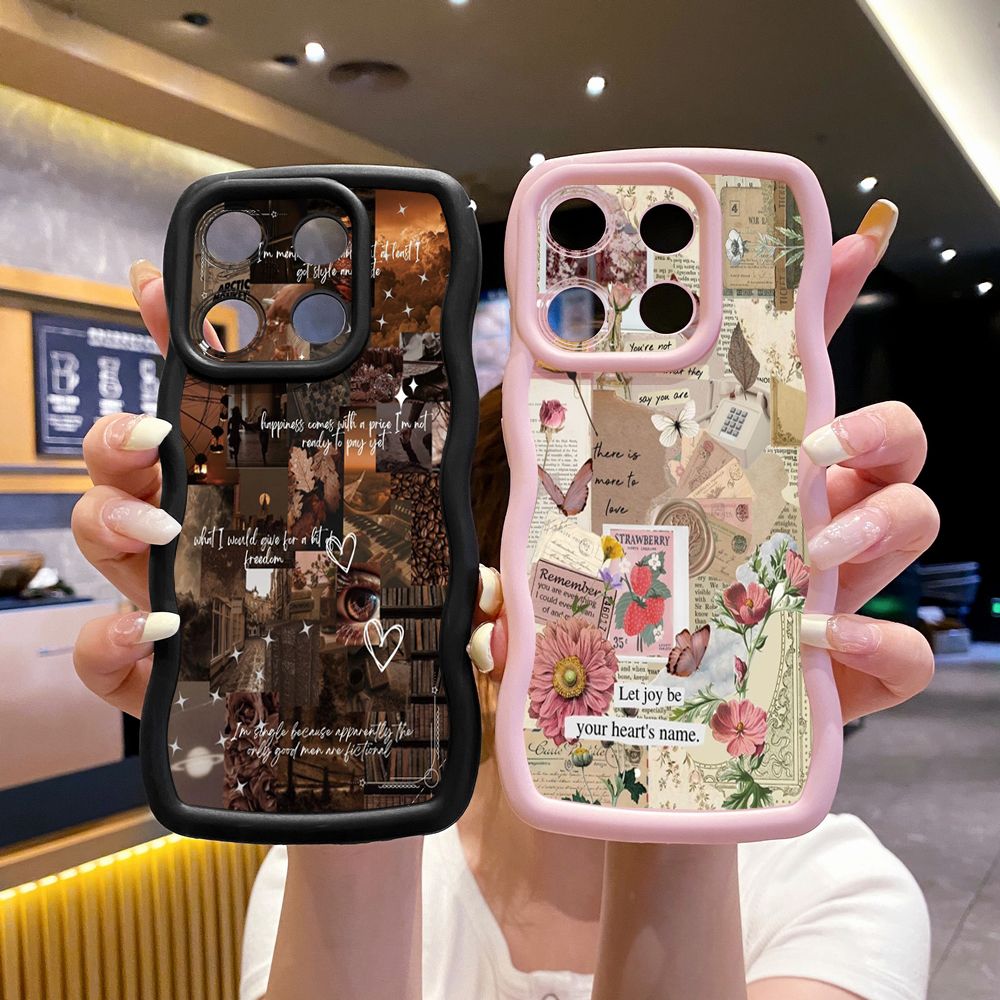 For Xiaomi Redmi Note 13 Pro 5G 12S 12 Turbo 11S 13C 12C Vintage Flower Art Town Butterfly Wave Frame Phone Case Anti Drop Cover