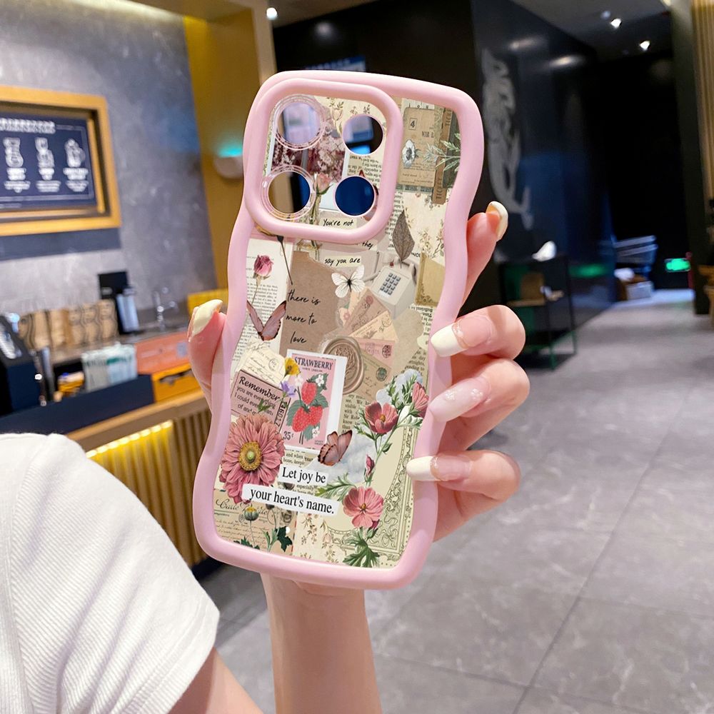 For Xiaomi Redmi Note 13 Pro 5G 12S 12 Turbo 11S 13C 12C Vintage Flower Art Town Butterfly Wave Frame Phone Case Anti Drop Cover