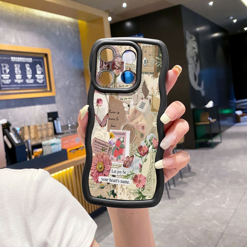 For Xiaomi Redmi Note 13 Pro 5G 12S 12 Turbo 11S 13C 12C Vintage Flower Art Town Butterfly Wave Frame Phone Case Anti Drop Cover