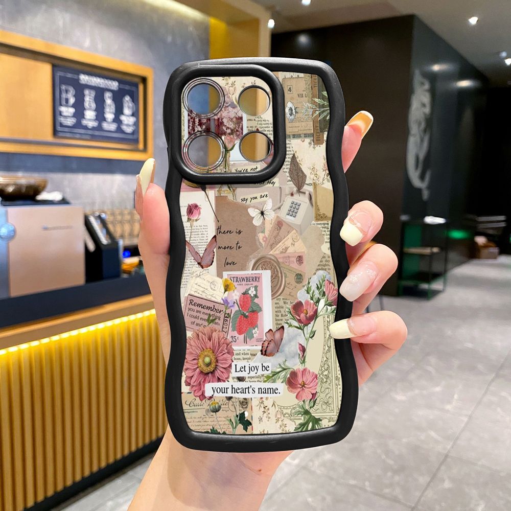 For Xiaomi Redmi Note 13 Pro 5G 12S 12 Turbo 11S 13C 12C Vintage Flower Art Town Butterfly Wave Frame Phone Case Anti Drop Cover