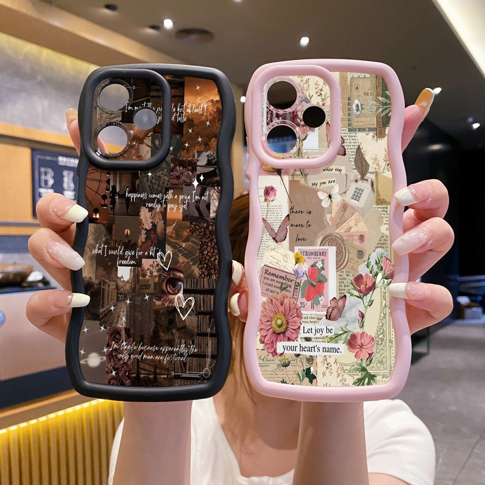 For Infinix Hot 40i 40 Pro Note 30 Play Smart 8 Pro 9 10 Play Lite Vintage Flower Art Town Butterfly Wave Frame Phone Case Anti Drop Cover