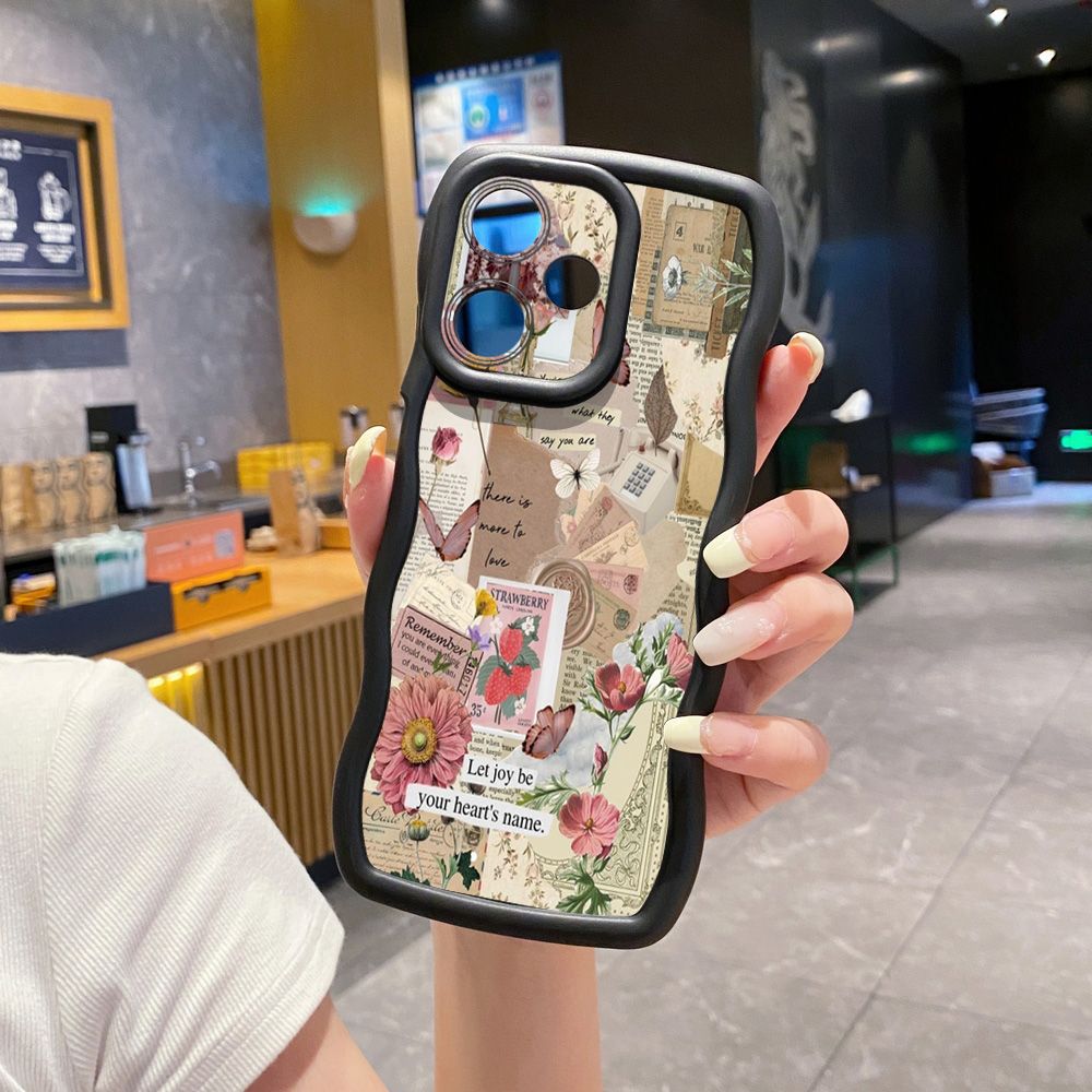 For Infinix Hot 40i 40 Pro Note 30 Play Smart 8 Pro 9 10 Play Lite Vintage Flower Art Town Butterfly Wave Frame Phone Case Anti Drop Cover