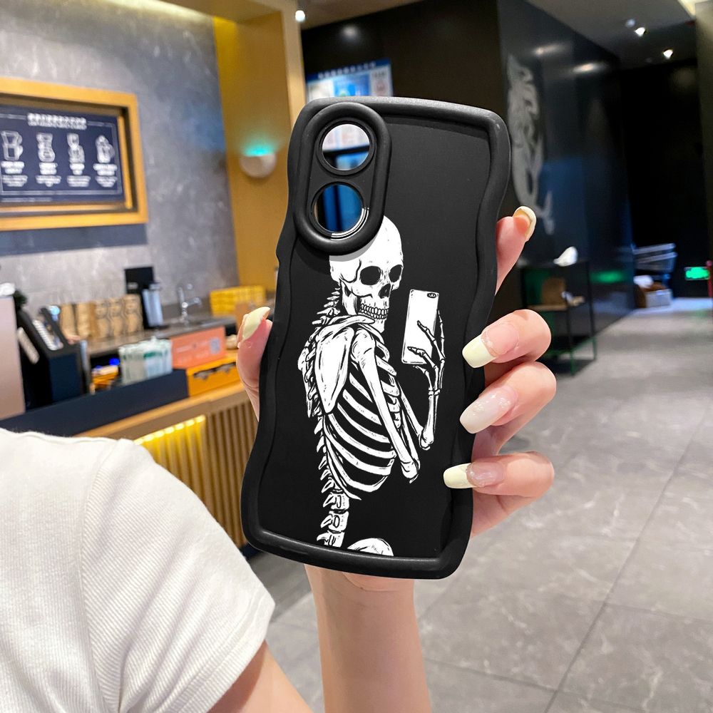 For OPPO Reno 5 6 Lite 7 8 Reno 7Z 8 Z 5F F19 F21 Pro Skull Couple Wave Frame Phone Case Anti Drop Cover