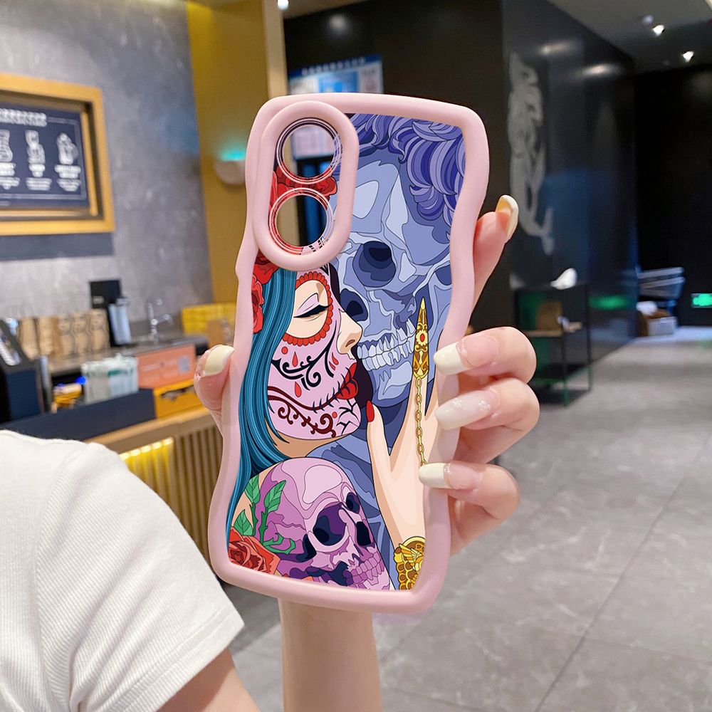 For OPPO Reno 5 6 Lite 7 8 Reno 7Z 8 Z 5F F19 F21 Pro Skull Couple Wave Frame Phone Case Anti Drop Cover