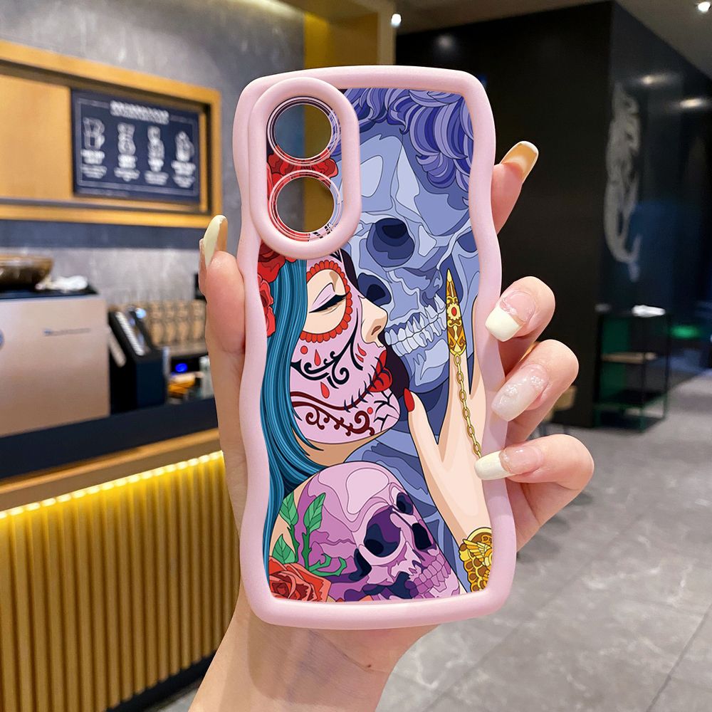 For OPPO Reno 5 6 Lite 7 8 Reno 7Z 8 Z 5F F19 F21 Pro Skull Couple Wave Frame Phone Case Anti Drop Cover