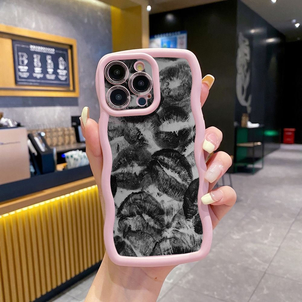 For iPhone 16 Pro Max 15 14 Plus 13 12 11 Pro Max XOXO Lips Wave Frame Phone Case Anti Drop Cover