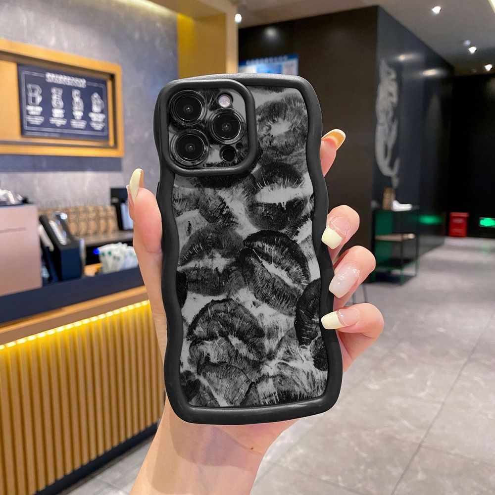 For iPhone 16 Pro Max 15 14 Plus 13 12 11 Pro Max XOXO Lips Wave Frame Phone Case Anti Drop Cover