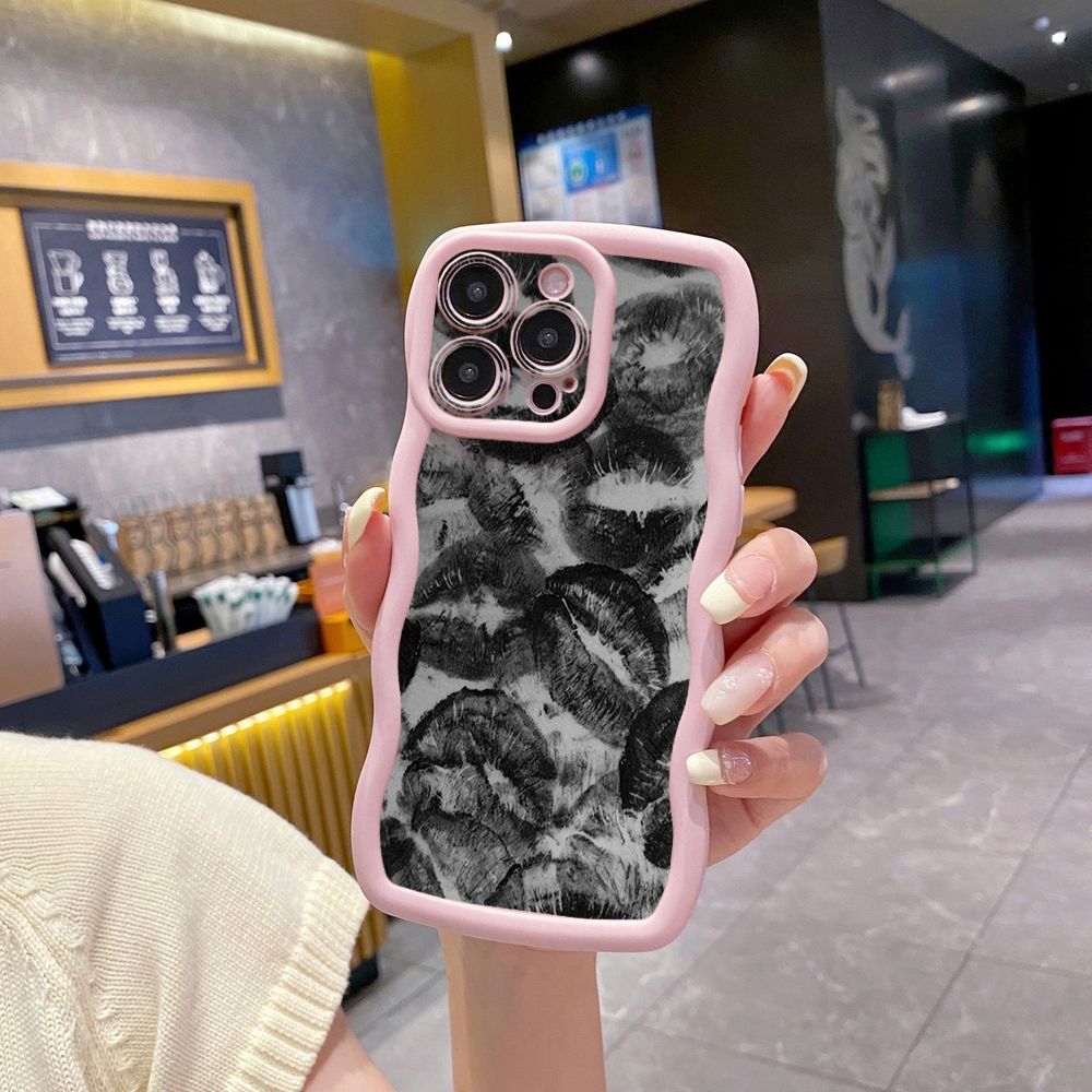 For iPhone 16 Pro Max 15 14 Plus 13 12 11 Pro Max XOXO Lips Wave Frame Phone Case Anti Drop Cover
