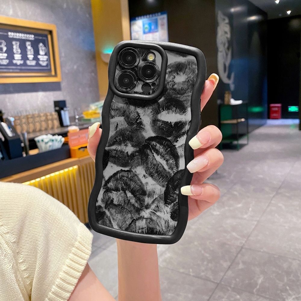 For iPhone 16 Pro Max 15 14 Plus 13 12 11 Pro Max XOXO Lips Wave Frame Phone Case Anti Drop Cover