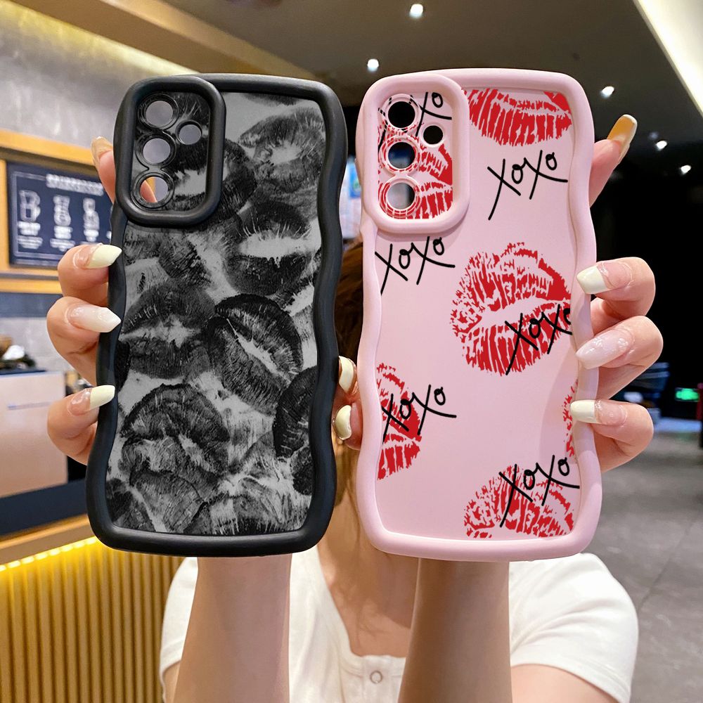 For Samsung Galaxy A15 A05 A35 A06 A14 A34 A33 A53 A73 A32 A16 A72 XOXO Lips Wave Frame Phone Case Anti Drop Cover