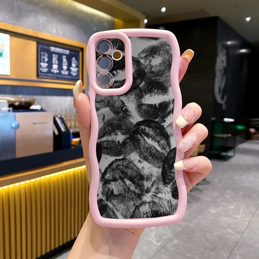 For Samsung Galaxy A15 A05 A35 A06 A14 A34 A33 A53 A73 A32 A16 A72 XOXO Lips Wave Frame Phone Case Anti Drop Cover
