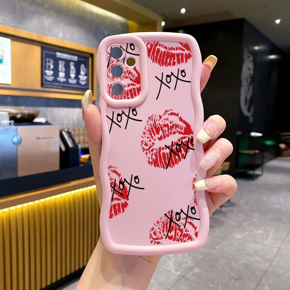 For Samsung Galaxy A15 A05 A35 A06 A14 A34 A33 A53 A73 A32 A16 A72 XOXO Lips Wave Frame Phone Case Anti Drop Cover