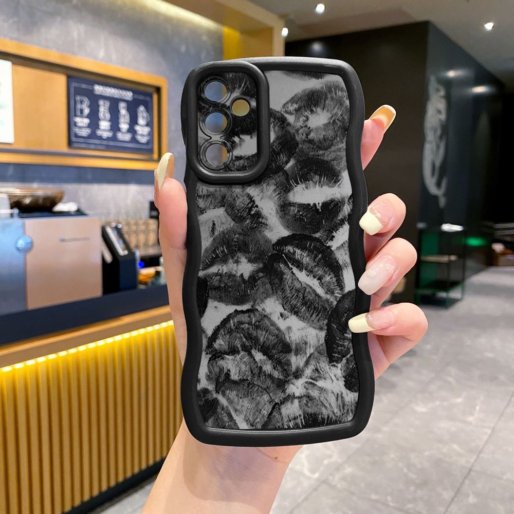For Samsung Galaxy A15 A05 A35 A06 A14 A34 A33 A53 A73 A32 A16 A72 XOXO Lips Wave Frame Phone Case Anti Drop Cover