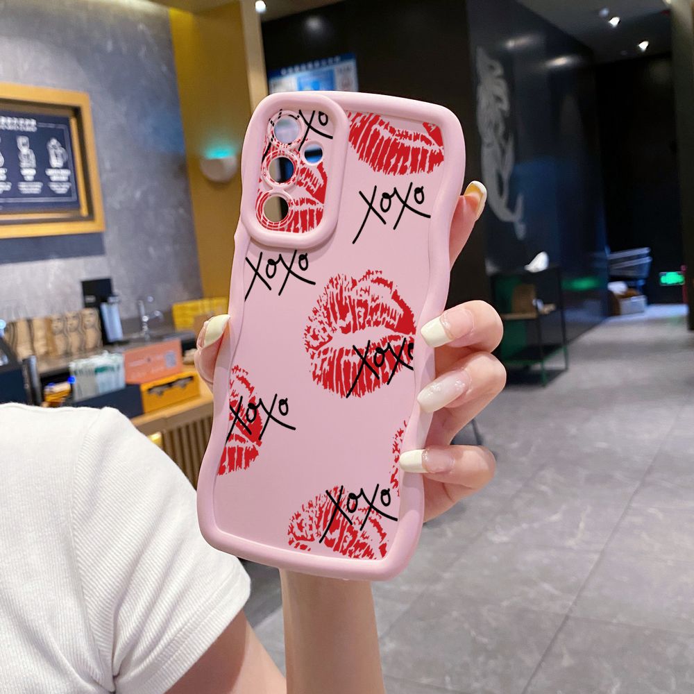 For Samsung Galaxy A15 A05 A35 A06 A14 A34 A33 A53 A73 A32 A16 A72 XOXO Lips Wave Frame Phone Case Anti Drop Cover