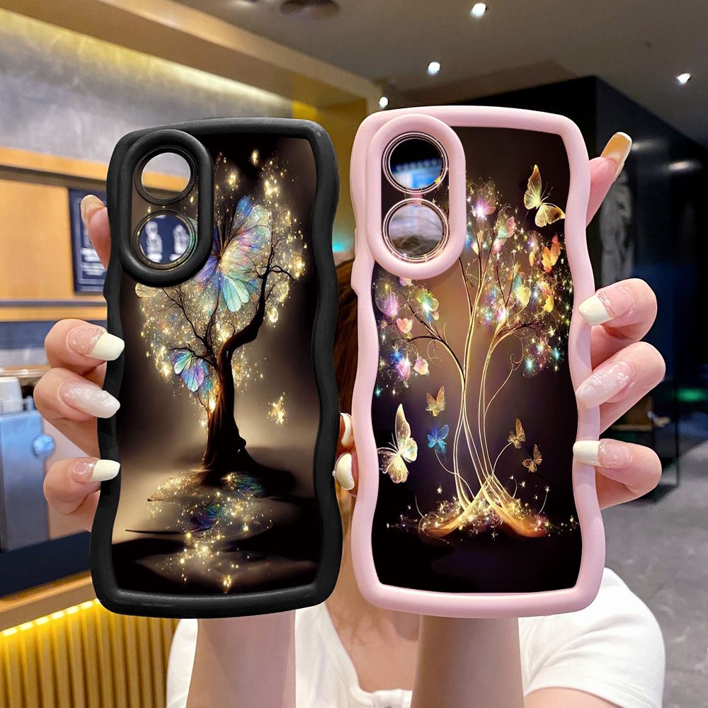 For OPPO Reno 5 6 Lite 7 8 Reno 7Z 8 Z 5F F19 F21 Pro Bling Butterfly Tree Wave Frame Phone Case Anti Drop Cover