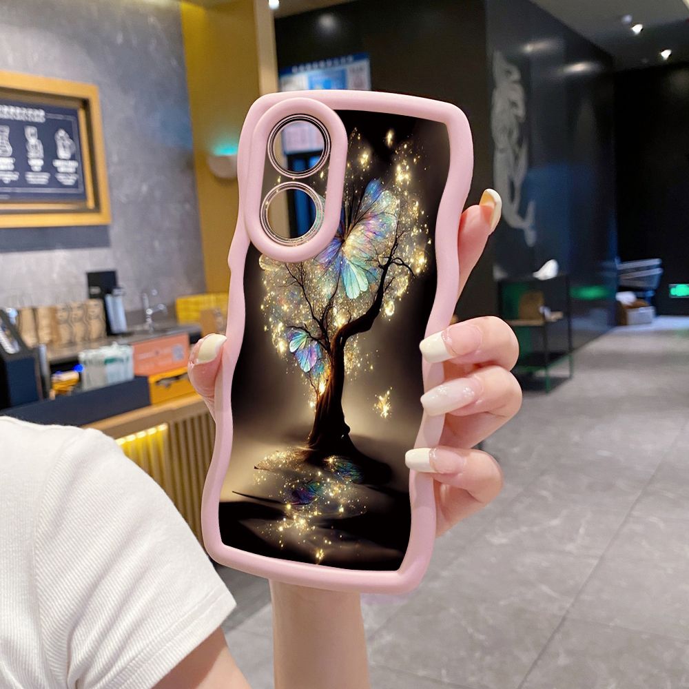 For OPPO Reno 5 6 Lite 7 8 Reno 7Z 8 Z 5F F19 F21 Pro Bling Butterfly Tree Wave Frame Phone Case Anti Drop Cover