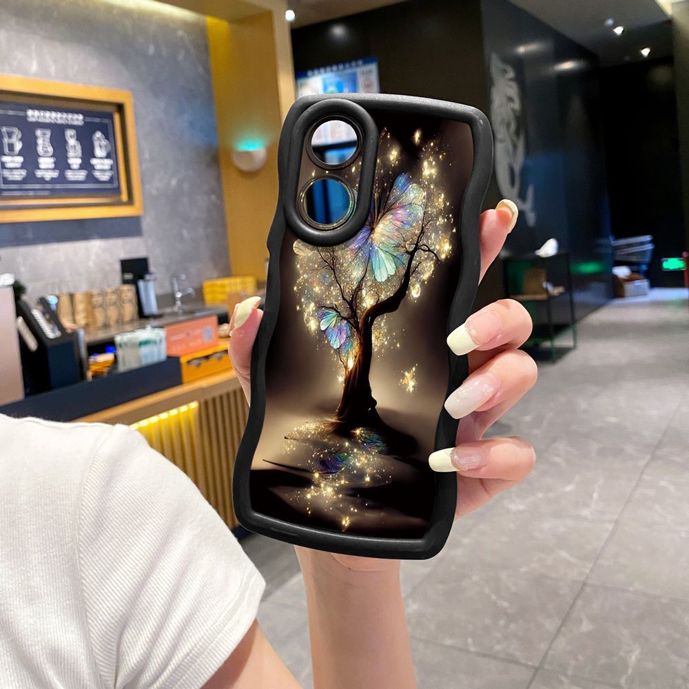 For OPPO Reno 5 6 Lite 7 8 Reno 7Z 8 Z 5F F19 F21 Pro Bling Butterfly Tree Wave Frame Phone Case Anti Drop Cover
