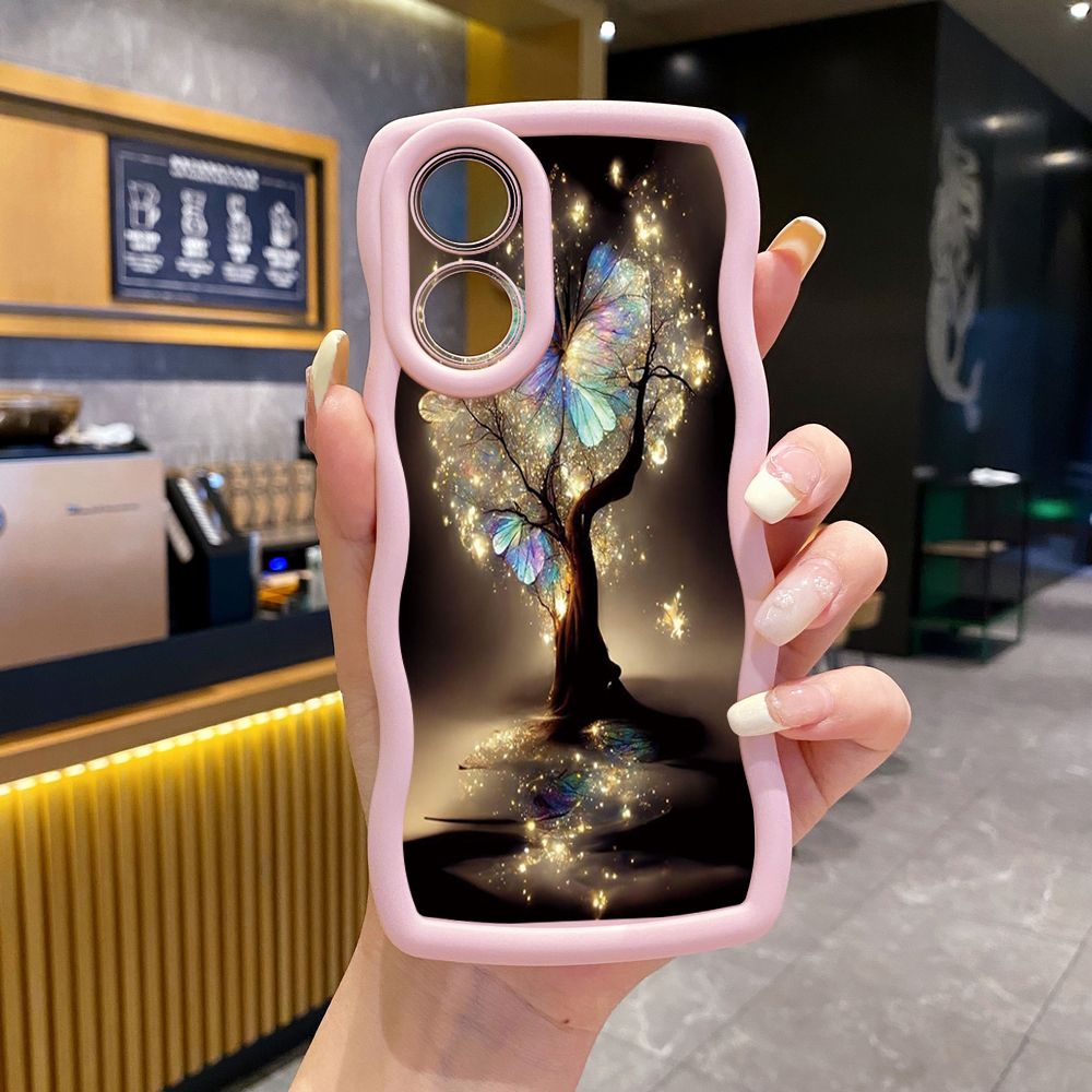 For OPPO Reno 5 6 Lite 7 8 Reno 7Z 8 Z 5F F19 F21 Pro Bling Butterfly Tree Wave Frame Phone Case Anti Drop Cover